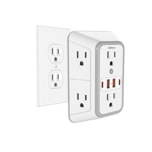 JcBlaon Wall Charger, Surge Protector, 6 Outlet Extender With 4 USB(2 USB C) Charging Ports 3-Sided Power Strip Multi Plug Adapter Spaced For Home Travel Office