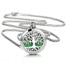 全新不锈钢香薰项链扩散器吊坠盒首饰生命之树香水精油扩散器项链开口盒吊坠项链不锈钢首饰