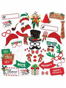 38 Stück Weihnachts Photo Booth Requisiten, Weihnachtsspiele für Partyartikel - Weihnachtsparty Dekorations-Set, Partyfavors - Spiele für Selfie-Fotos, Feiertags-Party-Requisiten für Foto-Hintergrund, Weihnachten