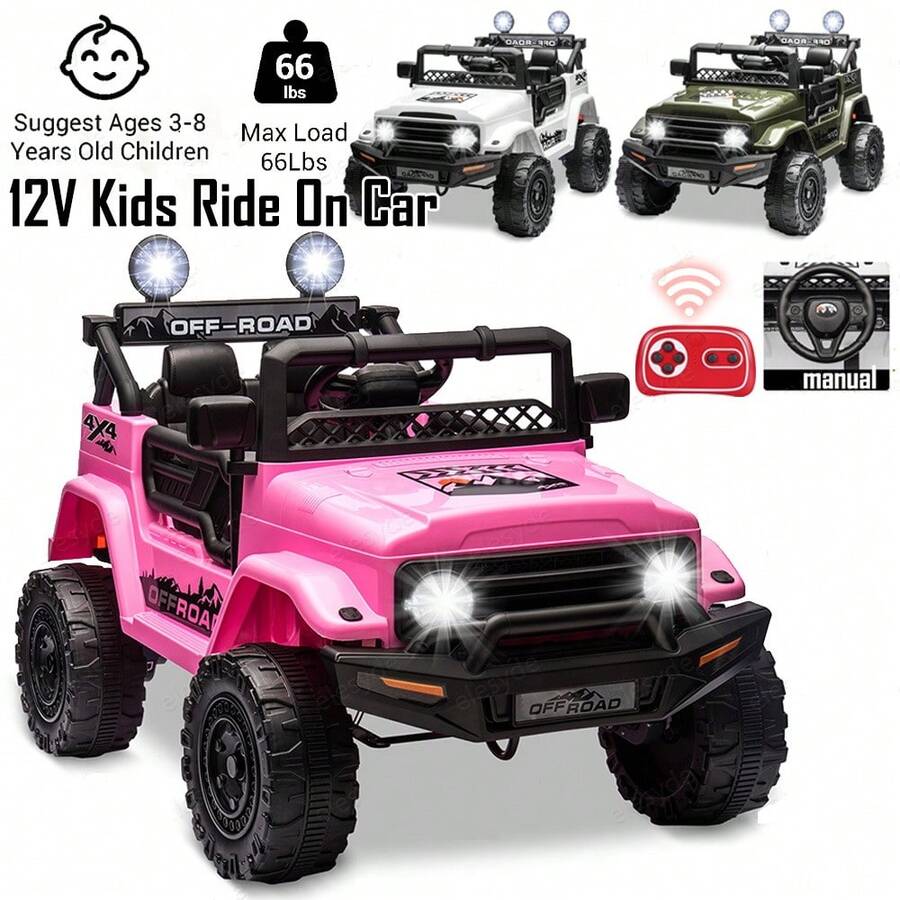 Dazone 12V Kids Ride On Truck Car Off-Road With Parents Remote Control, 12V Battery Powered Electric 2-Seater Kids Ride On SUV Car Vehicle, Spring Suspension, LED Lights, Bluetooth, 2 Speeds, Music, Horn, Electric Car For Kids - Hồng - Xem 1