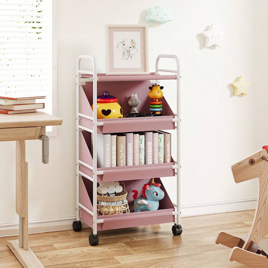 1pc Mobile Trolley Storage Rack, Practical Rolling Fabric Storage Rack ...