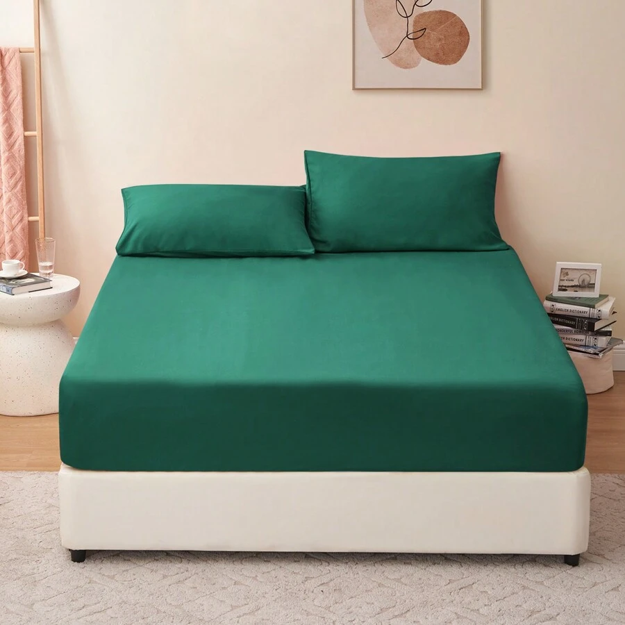 Fitted Sheet Deep - White Bottom Sheet With 40cm Extra Deep Sided Pocket - Dark Green - View 1