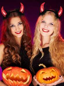 1 件万圣节恶魔角头带道具，闪亮毛茸茸的魔鬼角头饰，用于营造氛围、拍照、服装、万圣节服装节日必备 - 彩色 - 查看 3