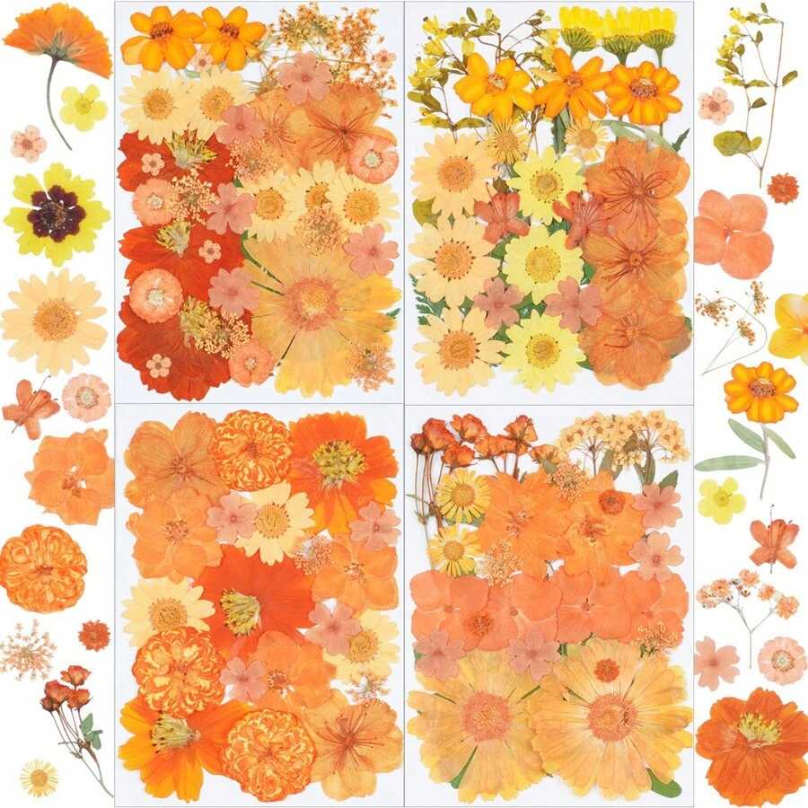 20/30/34/37/40 piezas Kit de materiales DIY de serie naranja de Halloween estampados - Posavasos de resina, pendientes, pulseras, brazaletes de resina, atrapa sueños, marcos de fotos, decoración de pared, pantallas de lámparas, abanicos, flores secas, flores de jabón, tarjetas, espejos estampados, marcapáginas, suministros de manualidades DIY