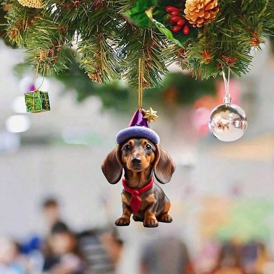 1/3pcs-2D Plane Christmas Dog Acrylic Hanging Ornament, Bicycle Mirror Charm For Car & Home, Outdoor Holiday Decor, Theme Party & Christmas Tree Accessory, Ideal For Bag & Keychain Gifts