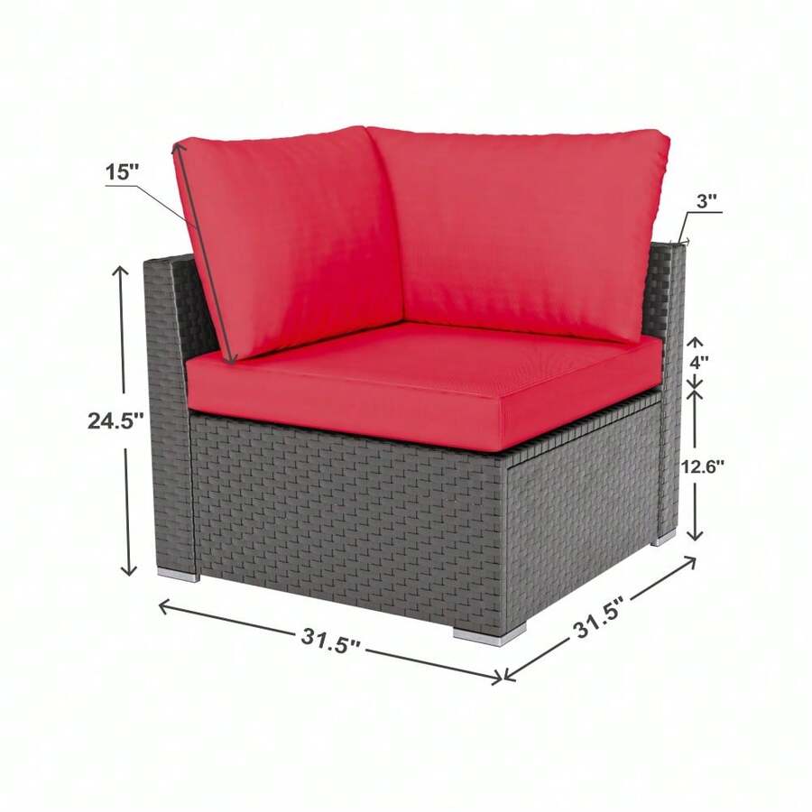 Outdoor Courtyard Rattan Sofa Corner Chair - Red - View 1