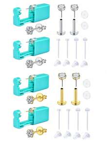 CIZME 10Pcs Ear Piercing Gun Kit Earring Gun Piercing Kit Earring Gun Piercing Kit Piercing Gun Earrings Studs Ear Piercing Needle Kit With Earrings Silver Gold - Ear Piercing Gun Kit - View 9