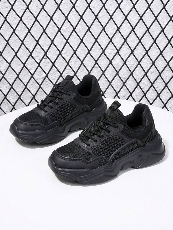 Black Retro Fashion Casual Street Style Lace-Up Chunky Platform Chunky Sneakers, Suitable For Holidays, Gatherings And Parties
