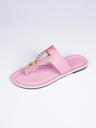 Women's Fashion Rhinestone Decorated Metal Buckle Casual Comfortable Flat Sandals Valentines