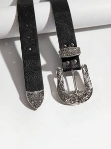 1 pièce Ceinture en jean vintage avec boucle de ceinture de style western gaufrée pour femmes, convient pour les tenues de festivals de musique en été, l'école à l'automne, l'automne et Halloween - Noir - Voir 5