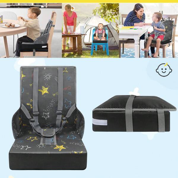VA-Cerulean Portable Booster Seat - Booster Seat Made Of Waterproof Oxford Fabric, Child Seat With Backrest And Belt, Seat Cushion For Babies 6-36 Months, Grey/Blue