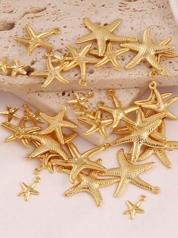 10 pçs de aço inoxidável oco estrela do mar pingente descobertas cor ouro oceano praia estrela pingente para diy jóias fazendo suprimentos acessórios