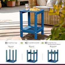 YOUKADA | Mesa lateral cuadrada de exterior Adirondack con 2 capas de almacenamiento, mesas auxiliares de exterior resistentes a la intemperie de HDPE a prueba de humedad para uso prolongado, para su silla Adirondack, patio, terraza, jardín, muebles de patio y césped
