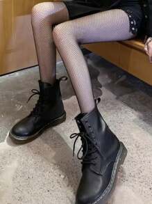 1 Piece Women's Sexy Black Plaid Hollow Mesh Tights, Women's Stockings With Empty Net Bottom. - màu đen - Xem 4