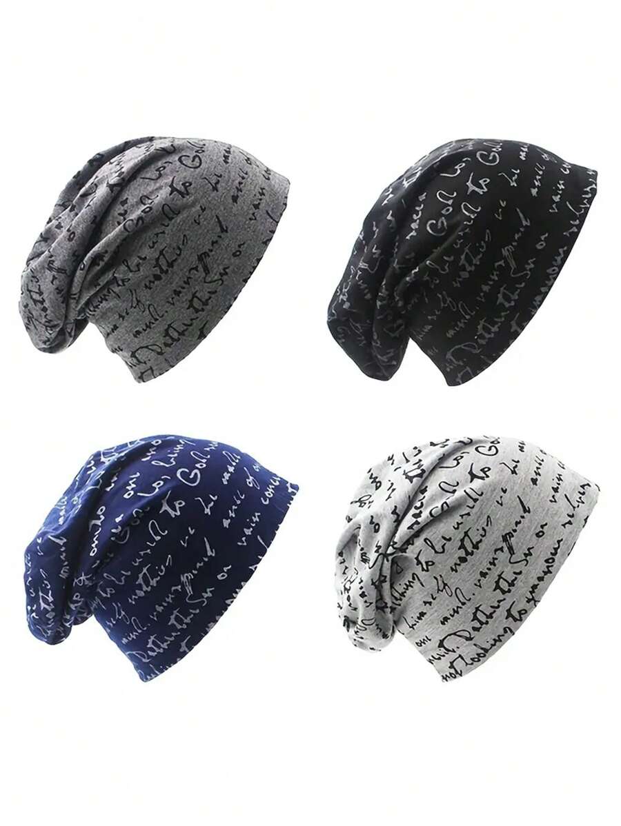 1 件简约休闲纯色字母印花四季透气针织帽，男女通用百搭款式，适合户外活动和日常穿着，多种颜色可选秋季服装 - 彩色 - 查看 1