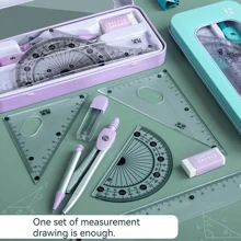 1 set Compás de alta calidad, transportador, regla triangular y regla recta, Juego de artículos de papelería multifuncionales de geometría para estudiantes de primaria y secundaria, de vuelta a la escuela