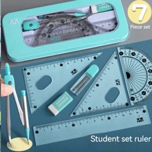 1 set Compás de alta calidad, transportador, regla triangular y regla recta, Juego de artículos de papelería multifuncionales de geometría para estudiantes de primaria y secundaria, de vuelta a la escuela