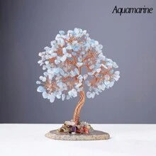 1PC Natural Crystal Lucky Tree Copper Wire Winding Colorful Gravel With Agate Slice Base Home Decoration Money Trees