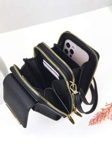 Geantă Messenger Un portofel pentru telefon mobil cu fermoar cu două straturi de capacitate mare multifuncțională, imagine moale simplă și delicioasă la modă, vacanță liberă, întâlniri