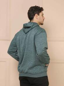 Men's Blouse Sweatshirts Open With Zipper And Hood Flannel WINTER PLAIN COAT - 綠色 - 查看 2