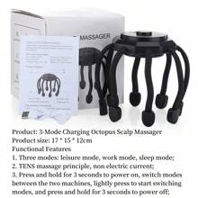 Cordless Electric Scalp Massager With 3 Modes -  Octopus Electric Head Massager Scalp Kneading Massager Octopus Electric Head Portable 360 Degree Head Massager With 8 Fingers For Deep Relaxation And Stress Relax, Holiday Gif - 黑色 - 查看 8