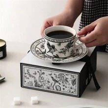 Ceramic Coffee Cup And Saucer Set, High-End Afternoon Tea Cup Gift, High-Quality European Style Porcelain Tea Cup With Matching Saucer, Suitable For Afternoon Tea And Coffee, Ideal For Holiday Gifts, Comes With Gift Box Back To School - Black and White - View 8