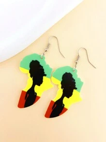 1pair Exaggerated Geometric Map Acrylic Dangle Earrings With Character Pattern Bohemian Festival Party Statement Earrings - Acrylic African Pattern Earrings - View 11