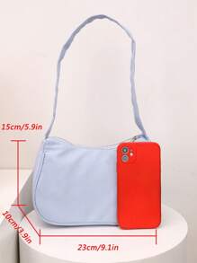 Bolsa de tela casual con cremallera de unicolor simple - Azul - Ver 4