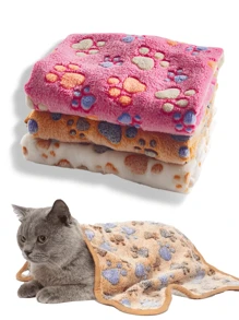 1 pezzo Coperta in pile di corallo con stampa a zampa di gatto, adatta per gatti e cani di taglia media e piccola, leggera e calda per tutte le stagioni, come tappetino per dormire