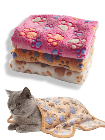 1 件宠物猫爪印珊瑚绒毯子，轻质保暖垫子，适合中小型猫/狗全年使用
