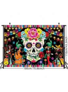 TYFYO 亡灵节背景墨西哥亡灵节背景狂欢节糖头骨摄影万圣节派对背景，圣诞节 - 彩色 - 查看 7