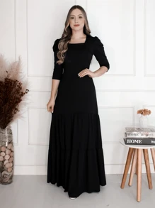 Beautiful Long Dress 3 Marias Moda Evangelica Launch - Black - View 1