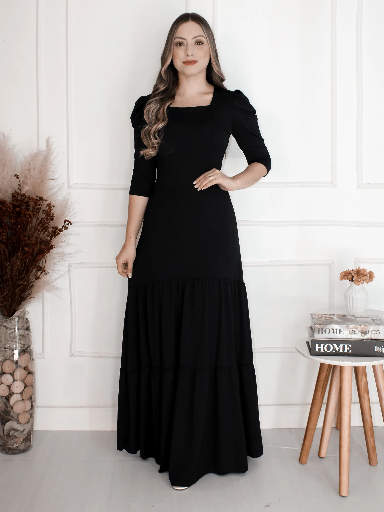 Beautiful Long Dress 3 Marias Moda Evangelica Launch - Black - View 1