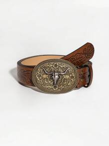 1 条女士西部牛仔风格压花复古带扣腰带音乐节夏季、学校 - 摩卡棕 - 查看 2