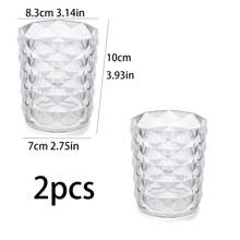 1pc/2pcs Transparent Makeup Brush Holder Storage Box, Elegant Diamond Pattern Water Cup Bathroom Toothbrush & Toothpaste Organizer,For Holiday Beach, Bathroom Collection, Bedroom Collection, Large Capacity