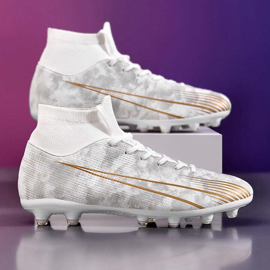 New High-Top Football Shoes Recommended For School, Match, Training, Anti-Slip, Spikes, Unisex Adult Soccer Shoes - White - View 1