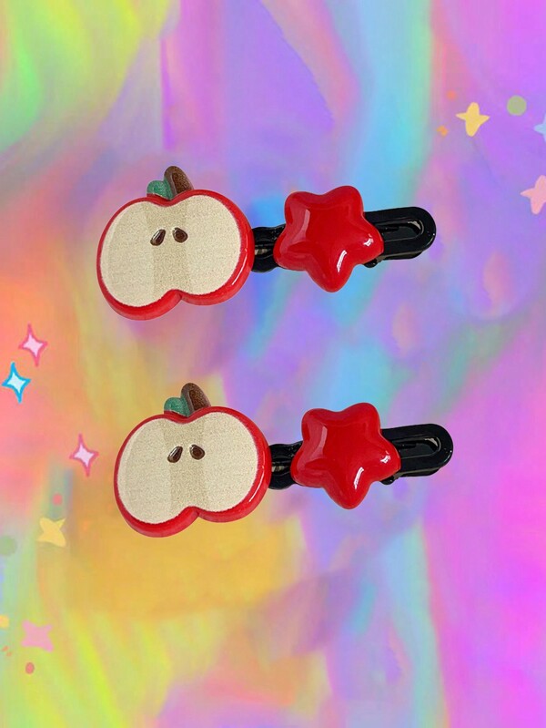 2 szt. spinek do włosów Apple Star dla dziewczynek, urocze spinki do grzywki, akcesoria do włosów, spinki do włosów, artykuły szkolne