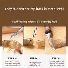 1 pieza Quitarabos de acero inoxidable - Herramienta de preparación de mariscos fácil de limpiar, con mango rojizo, elimina eficazmente las cáscaras y desentraña los camarones, indispensable para la cocina del hogar y el campamento al aire libre