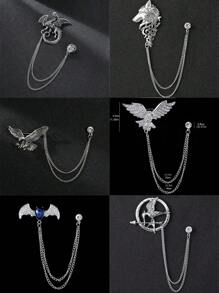 1 peça Broche em forma de ave de rapina feroz (morcego, lobo, águia) em estilo retrô dourado/prateado para terno masculino