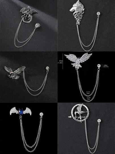 1pc Retro Gold/Silver Fierce Bird Of Prey Shape (Bat, Wolf, Eagle) Brooch Pin For Men's Suit