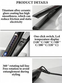 CRASTS Star Quick Heat-Up Adjustable Temperature Titanium Plate Flat Iron/ Hair Straightener With Dual Voltage, Black HS-020, Suitable For Travel And Home Use - UK Plug(220-240V) - View 9