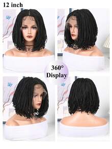 13x4 Lace Front Wig 12"/18" Box Braided Lace Front Wigs Full Braids Natural Color With Baby Hair Premium Synthetic Glueless Braided Wigs For Women For Daily Wear - Black - View 9