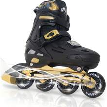 Inline Skates For Boys And Girls Youth, 4 Size Adjustable Roller Skates With PU Flashing Wheels, Aggressive Inline Skates High Performance For Kids Age 6-12 - 黑金 - 查看 1