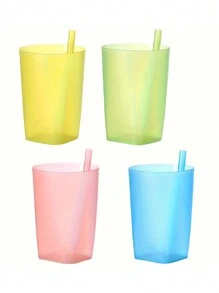 Plastic Tumbler Set With Built-In Straw, 12.17oz Portable Drinking Cup, Summer Outdoor Juice Water Glasses For Students - Assorted Colors - Multicolor - View 7