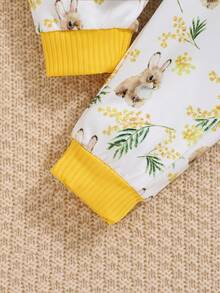Conjunto De Body Amarillo Y Pantalones Estampados Con Conejos Para Bebé Niña, Para Otoño/invierno - Amarillo - Ver 3