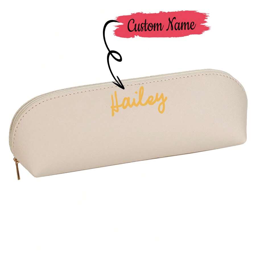 Petite trousse à crayon personnalisée pour la rentrée des classes, cadeau de remerciement pour l'enseignant, nouveau assistant d'enseignement, étui à crayon cadeau de remise des diplômes pour étudiant garçons filles, sac scolaire, accessoire de bureau, mini sac cosmétique ou trousse à crayon, porte-pinceau de maquillage personnalisé, cadeau personnalisé pour elle - Beige - Voir 1