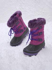 Boys Girls Toddler Winter Snow Boots Mid Calf Boots Waterproof Warm For Snowball Fights And Ski,Christmas Gifts - Màu tím - Xem 1