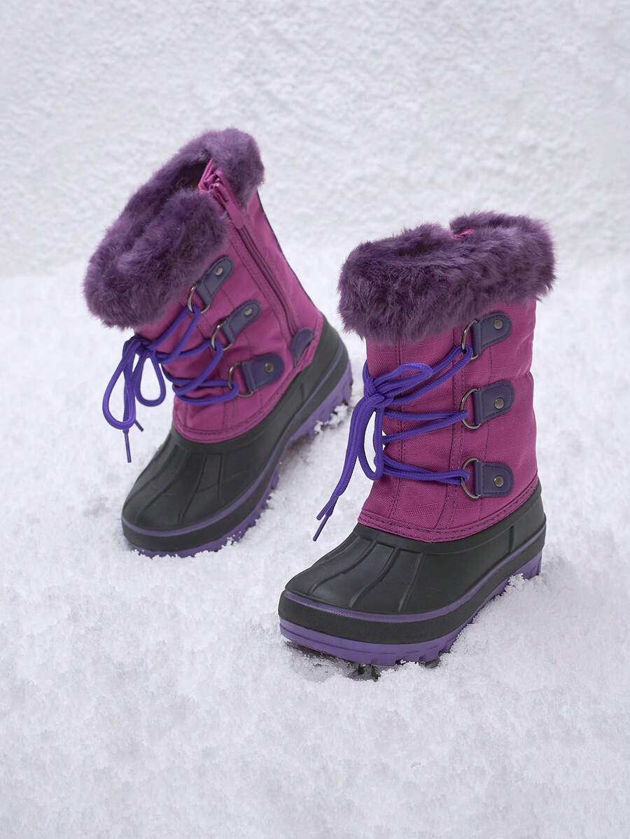 Boys Girls Toddler Winter Snow Boots Mid Calf Boots Waterproof Warm For Snowball Fights And Ski,Christmas Gifts - Màu tím - Xem 1