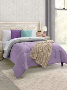 Home Elephant Single Duvet Quilt Two Views Soft Quilted - Lilac Purple - View 1