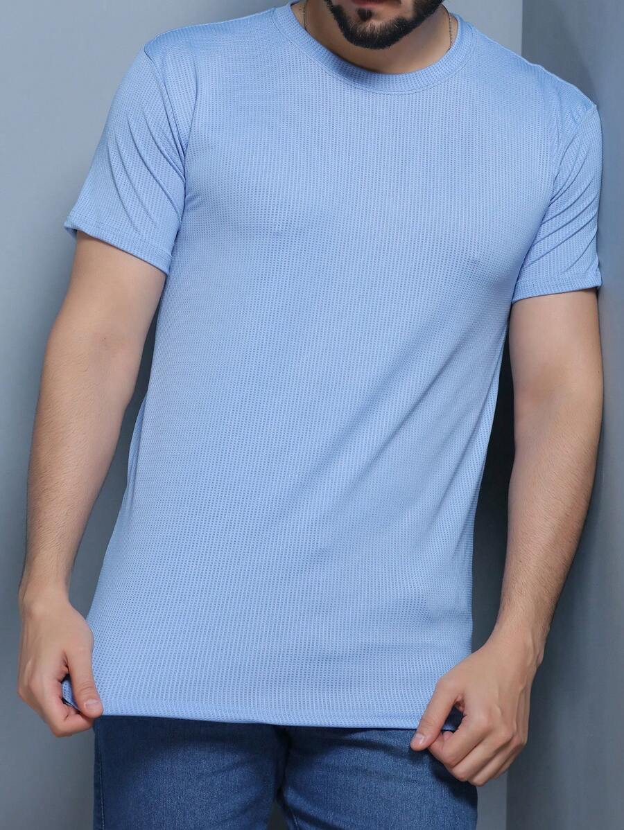 Men's Short Sleeve T-Shirt Gym Running Polyester Fabric - Màu xanh bụi bặm - Xem 1